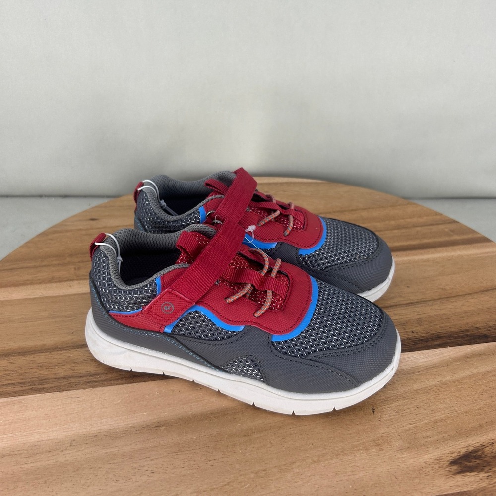 Stride Rite 360 Gus Boys Sneakers Grey Red Blue Hook Loop KB007901 Size 11 M